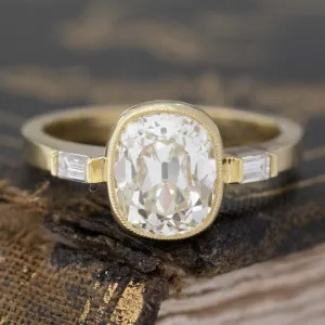 2.20ct Elongated Cushion Cut Diamond Bezel Ring, GIA M SI2