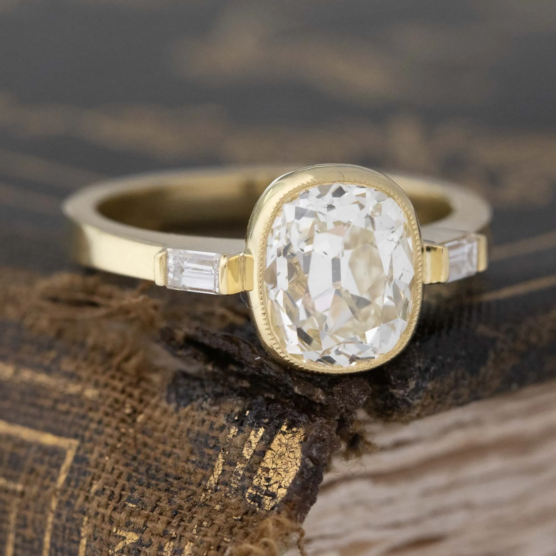 2.20ct Elongated Cushion Cut Diamond Bezel Ring, GIA M SI2