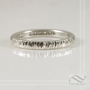 2mm Hand textured tree bark ring - Sterling Silver, white, rose or yellow gold