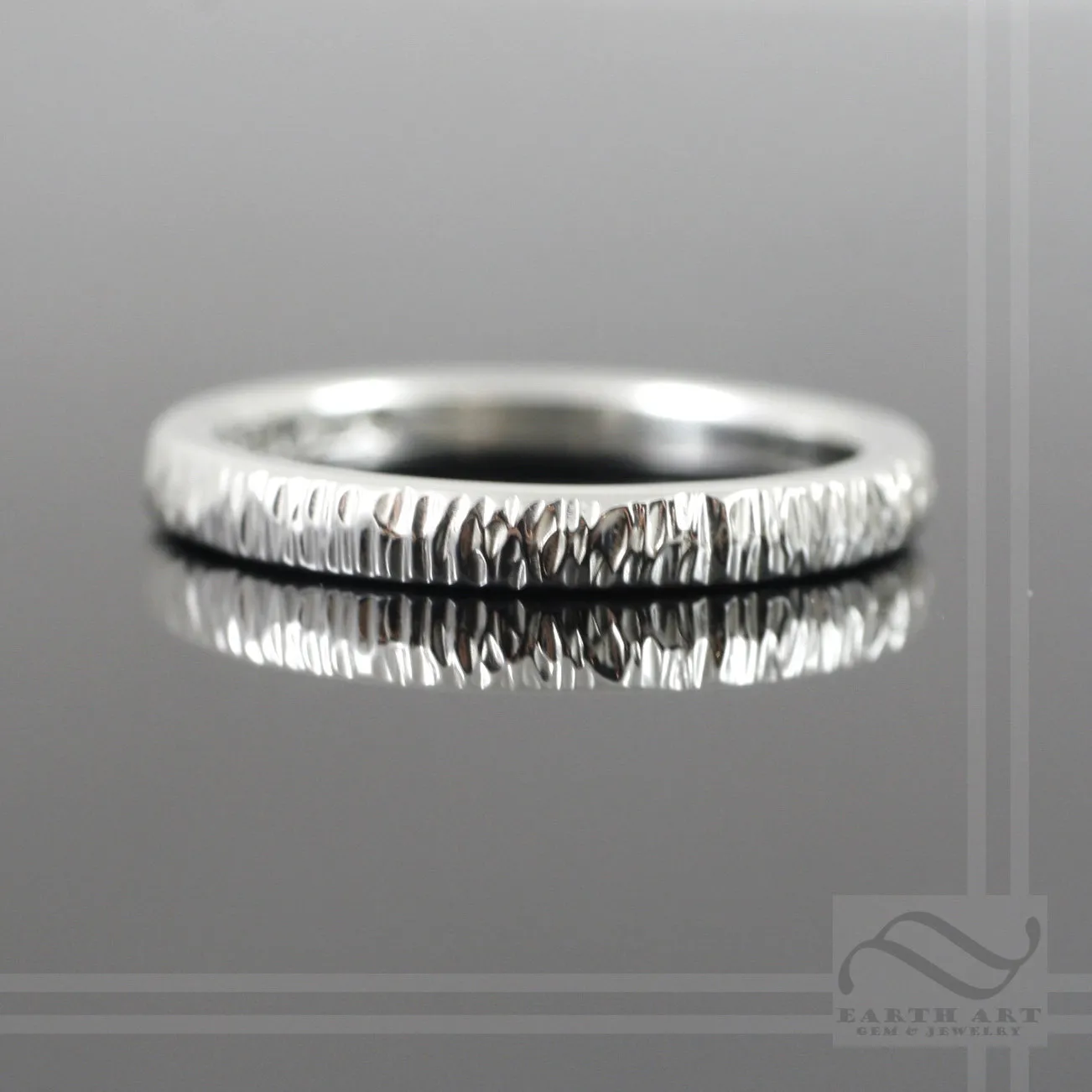 2mm Hand textured tree bark ring - Sterling Silver, white, rose or yellow gold