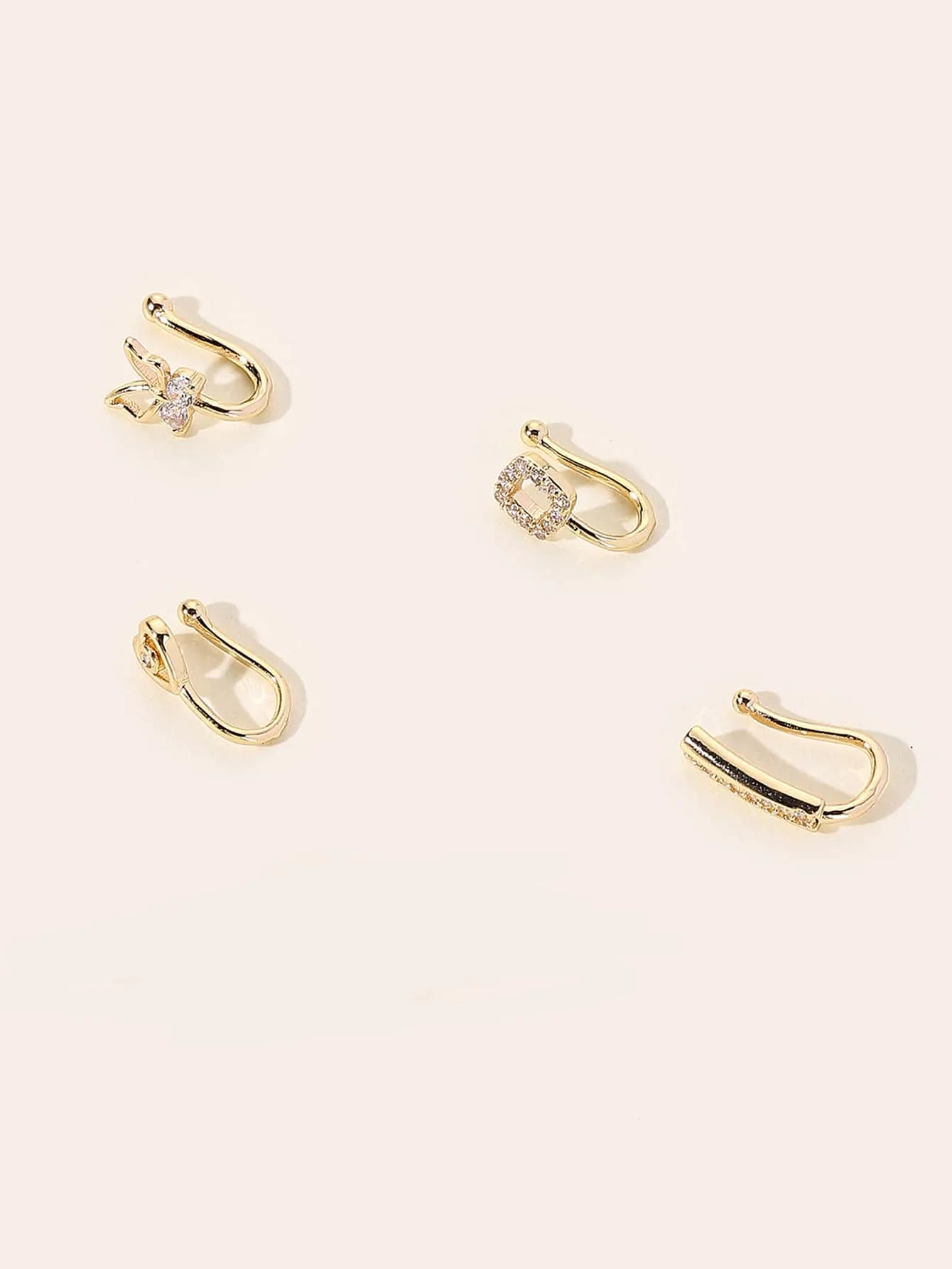 4pcs Zircon & Heart Decor Nose Ring - Gold- FD ⚡