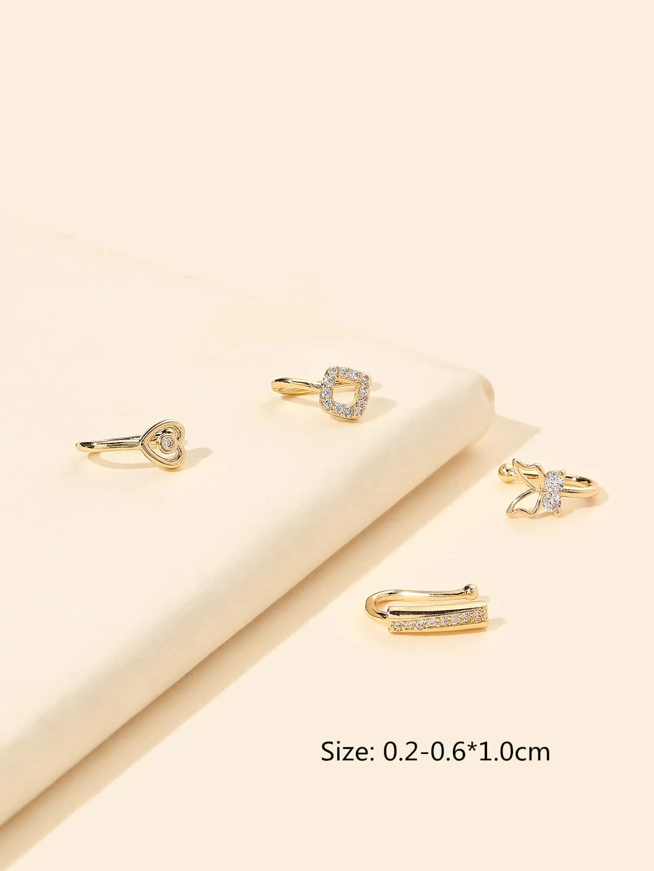 4pcs Zircon & Heart Decor Nose Ring - Gold- FD ⚡