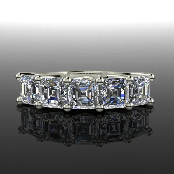 5 Stone August Vintage Assher Wedding Band w Lab Grown Diamonds