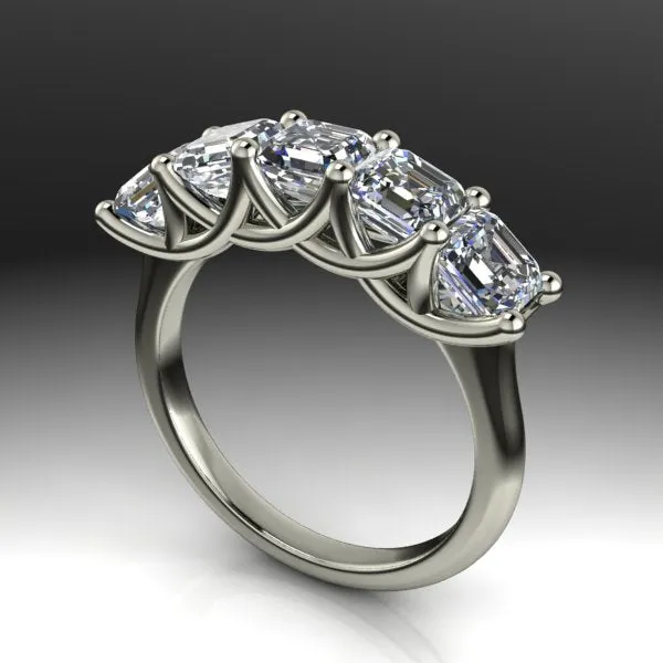 5 Stone August Vintage Assher Wedding Band w Lab Grown Diamonds