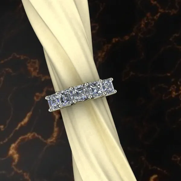 5 Stone August Vintage Assher Wedding Band w Lab Grown Diamonds