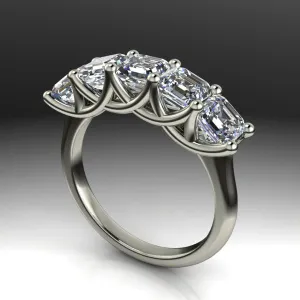 5 Stone August Vintage Assher Wedding Band w Lab Grown Diamonds