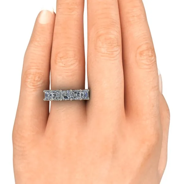 5 Stone August Vintage Assher Wedding Band w Lab Grown Diamonds