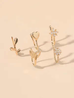 5pcs Leaf & Heart Decor Nose Cuff - Gold- FD ⚡