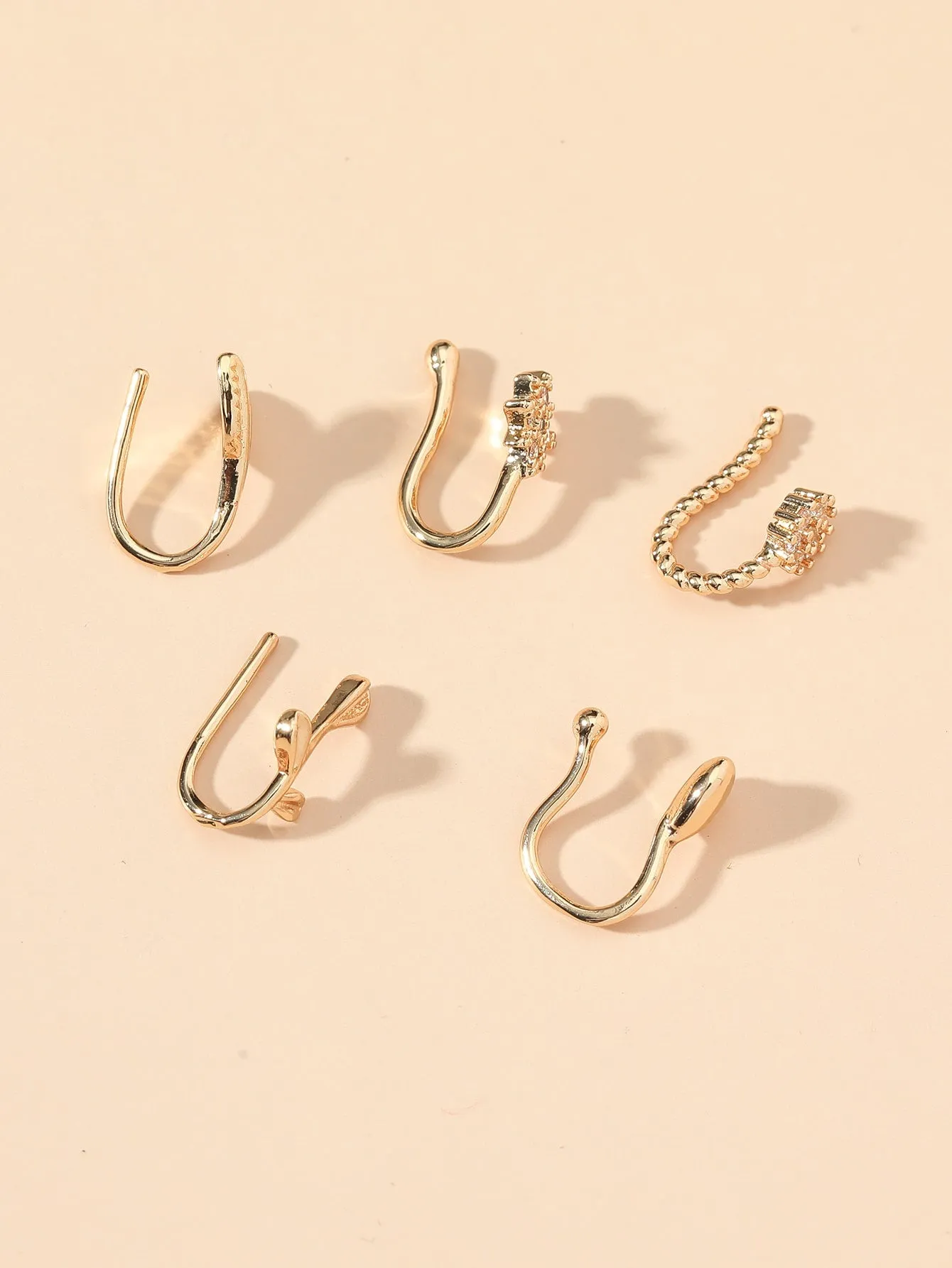 5pcs Leaf & Heart Decor Nose Cuff - Gold- FD ⚡