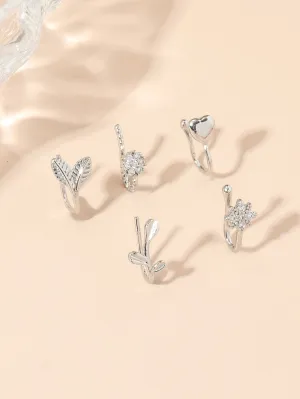5pcs Leaf & Heart Decor Nose Cuff