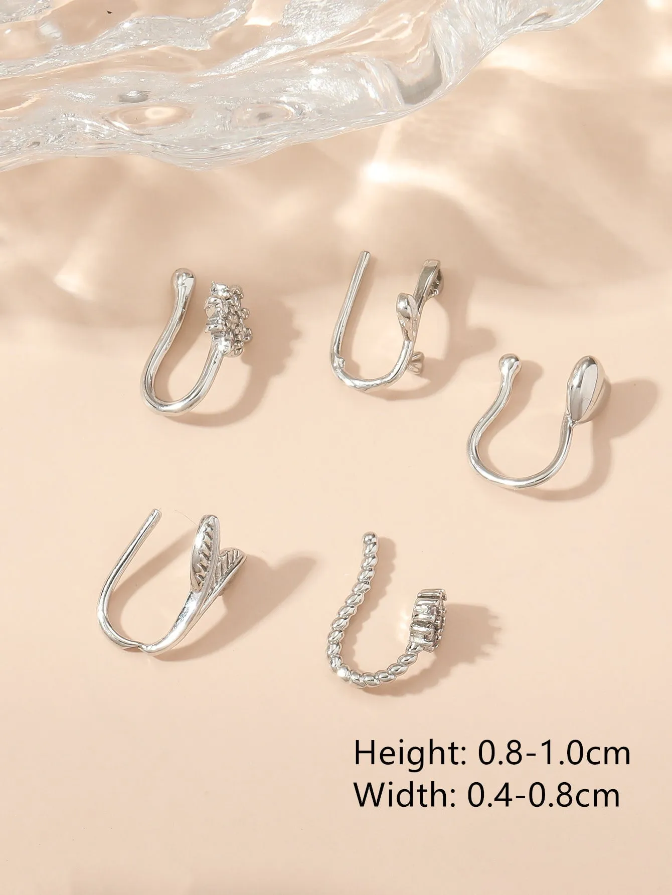 5pcs Leaf & Heart Decor Nose Cuff