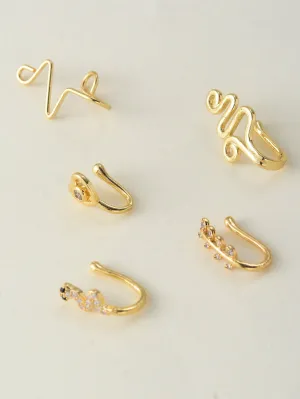5pcs Rhinestone Decor Nose Cuff - Gold - FD ⚡