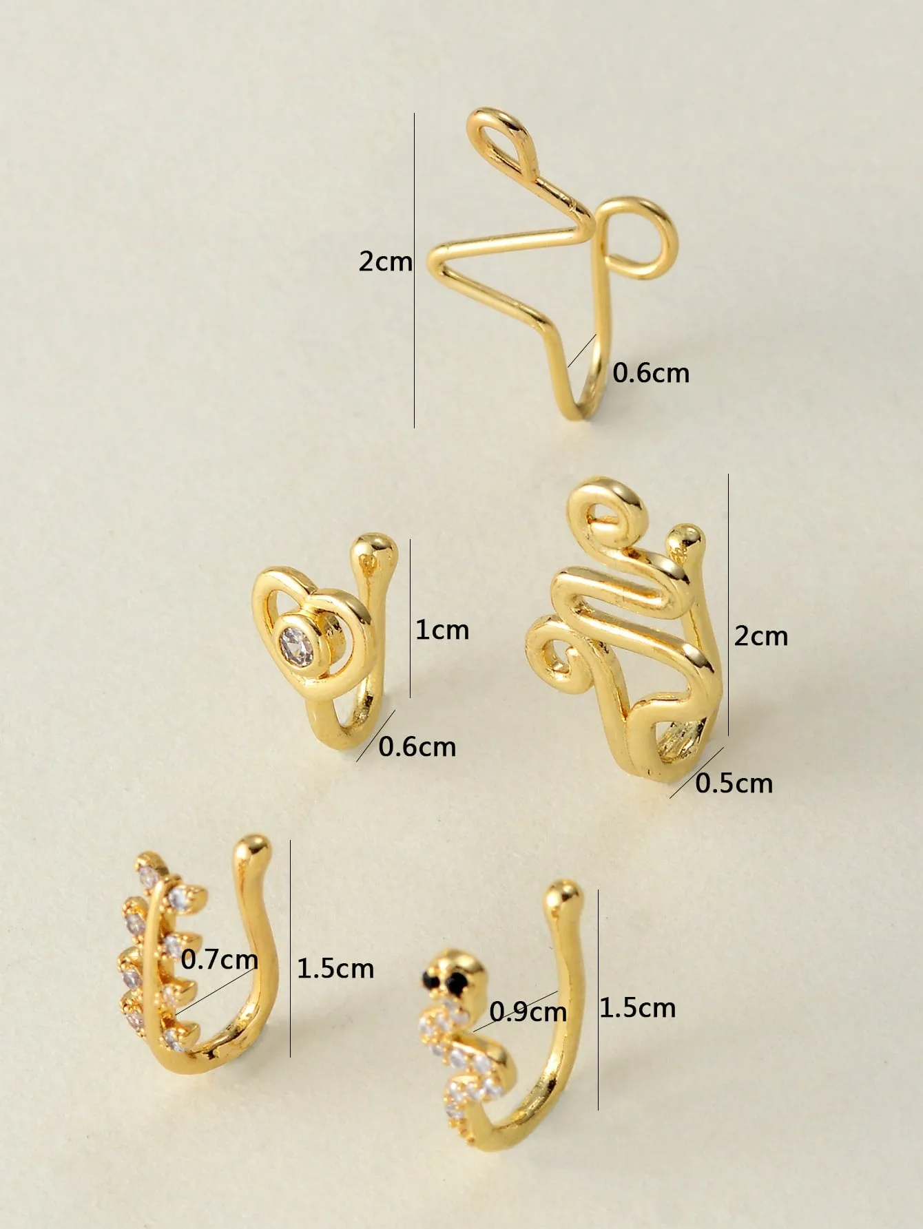 5pcs Rhinestone Decor Nose Cuff - Gold - FD ⚡