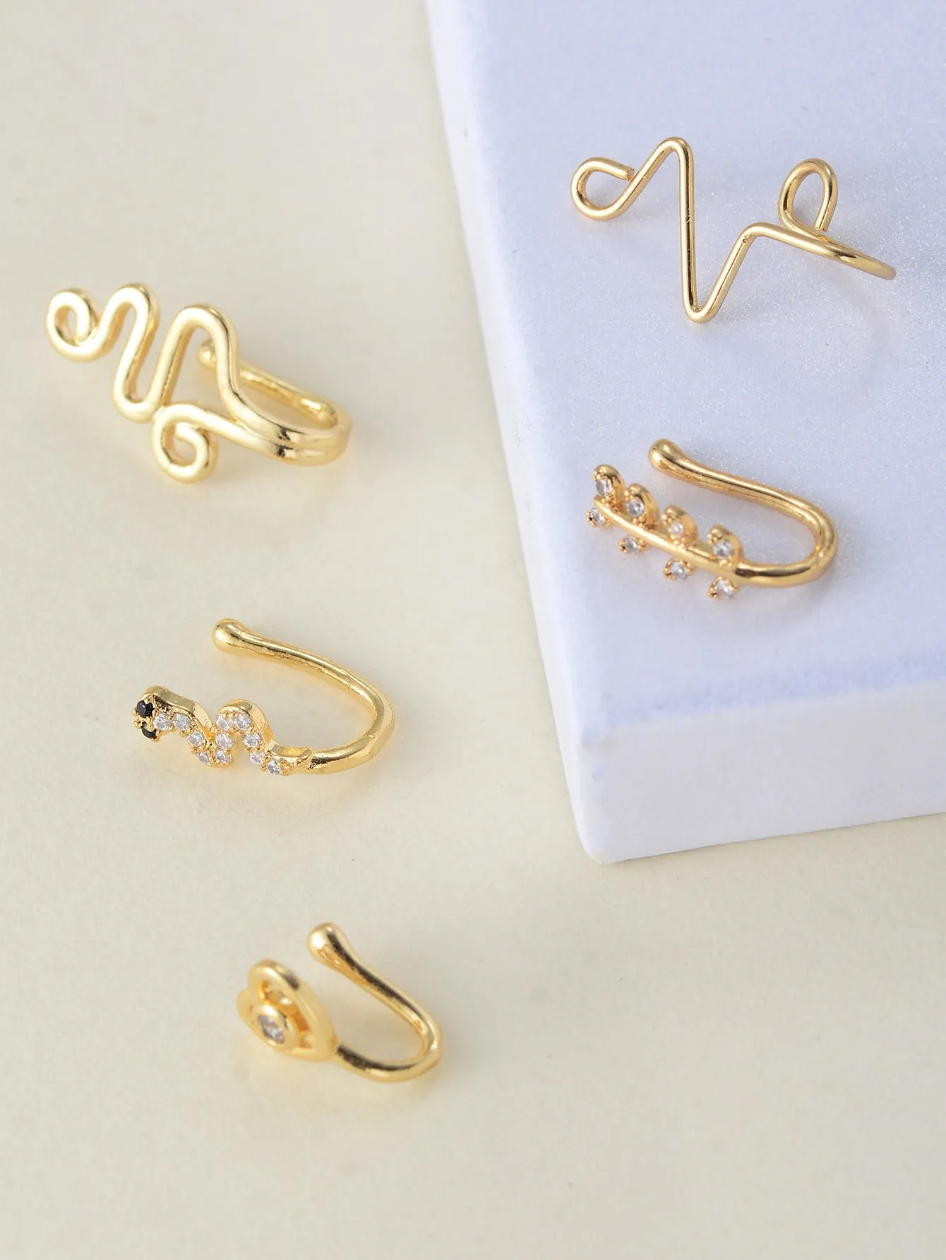 5pcs Rhinestone Decor Nose Cuff - Gold - FD ⚡