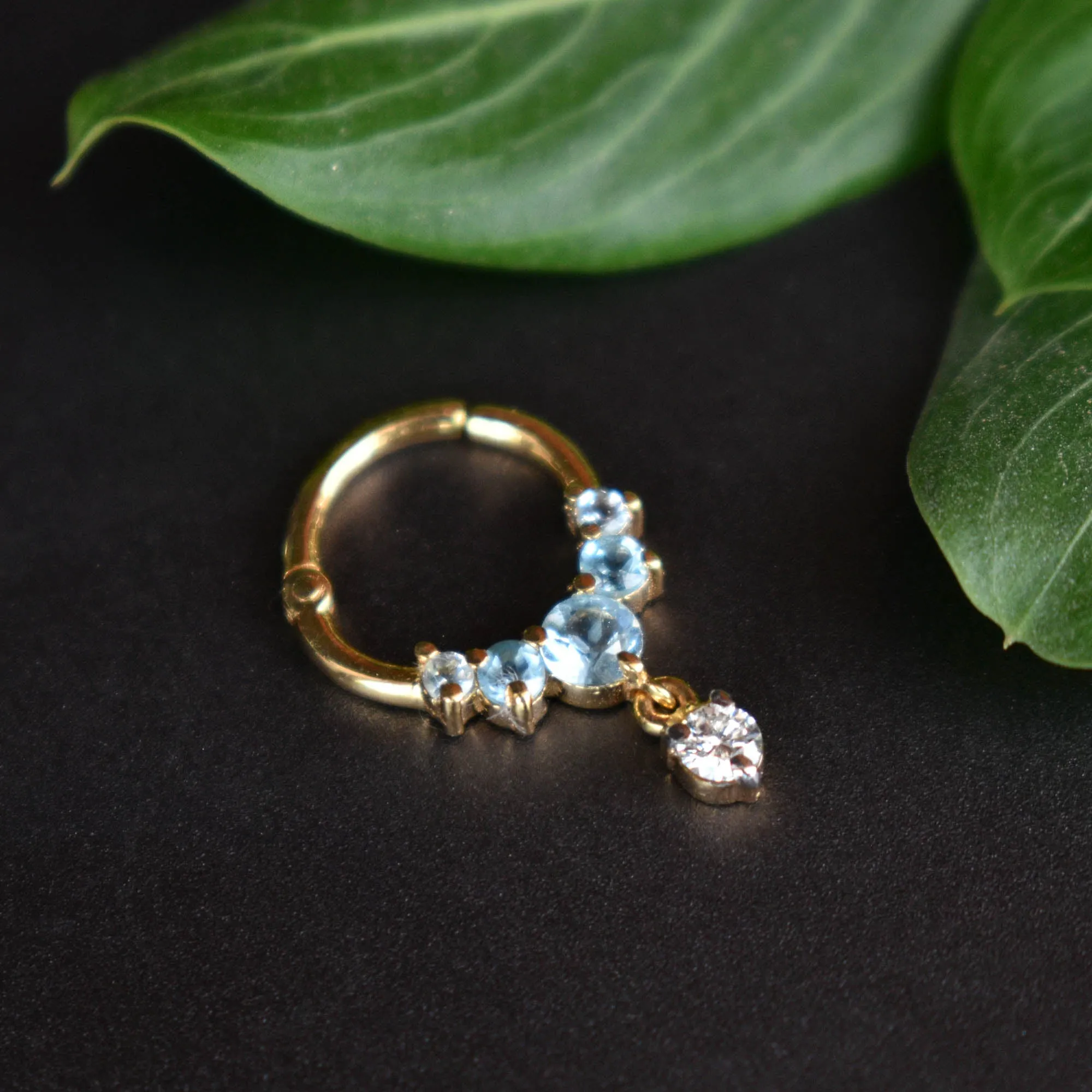 6-10mm Natural Blue Topaz & Dangling Diamond Clicker