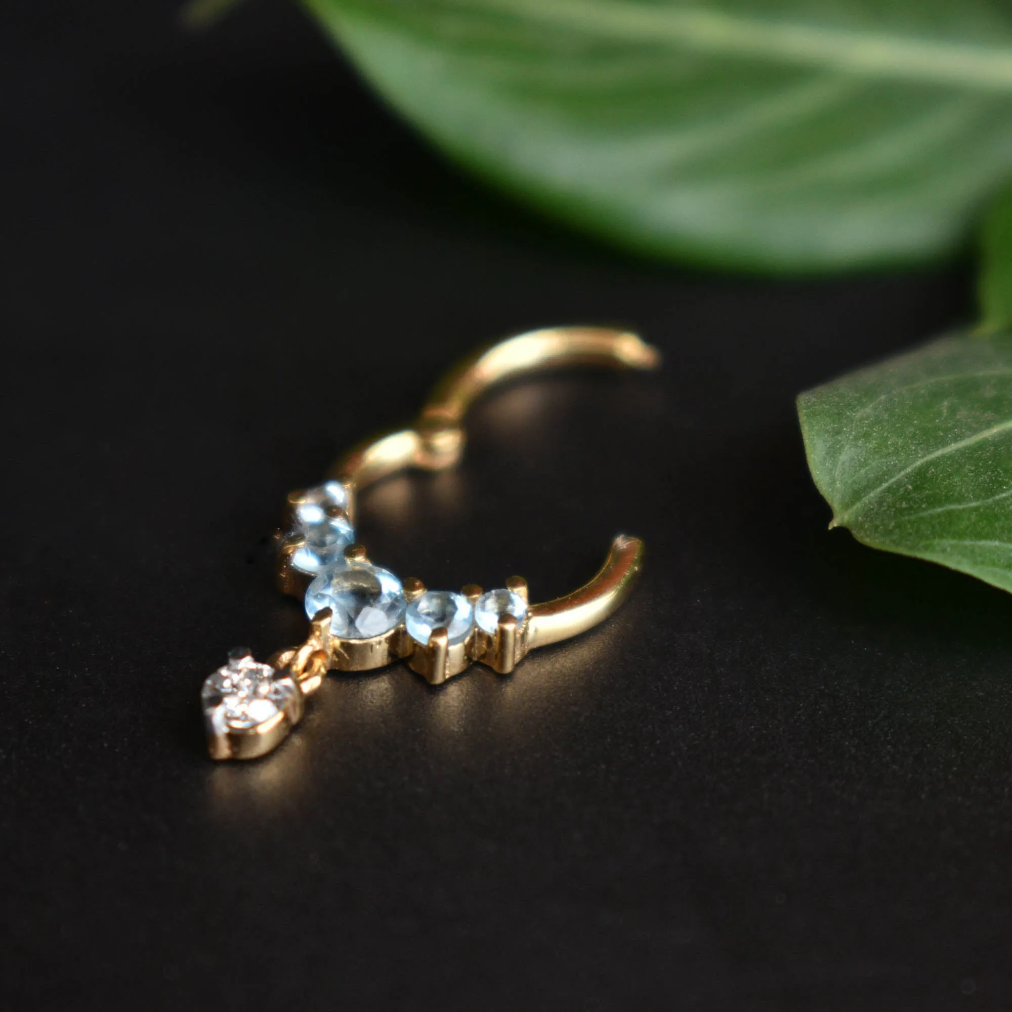 6-10mm Natural Blue Topaz & Dangling Diamond Clicker