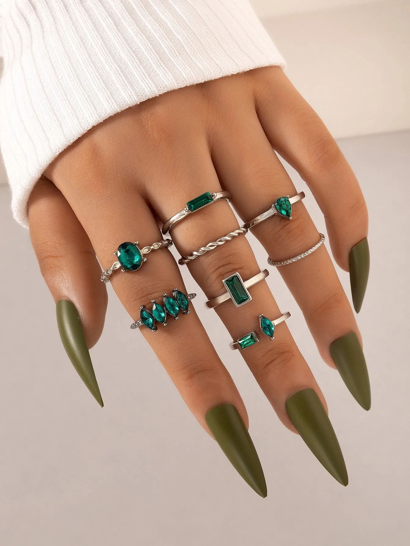 8pcs/set Rhinestone Decor Ring - 𝘚𝘚²³ - Green - FD ⚡
