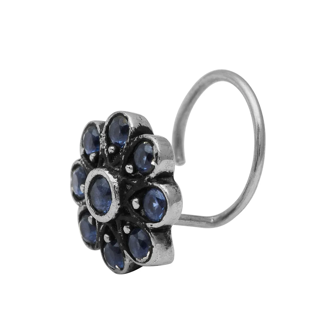 925 Sterling Silver Blue Stone Nose Pin For Women Unique Piercing Nose Pin Vintage Traditional Nose Pin