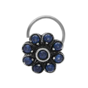 925 Sterling Silver Blue Stone Nose Pin For Women Unique Piercing Nose Pin Vintage Traditional Nose Pin