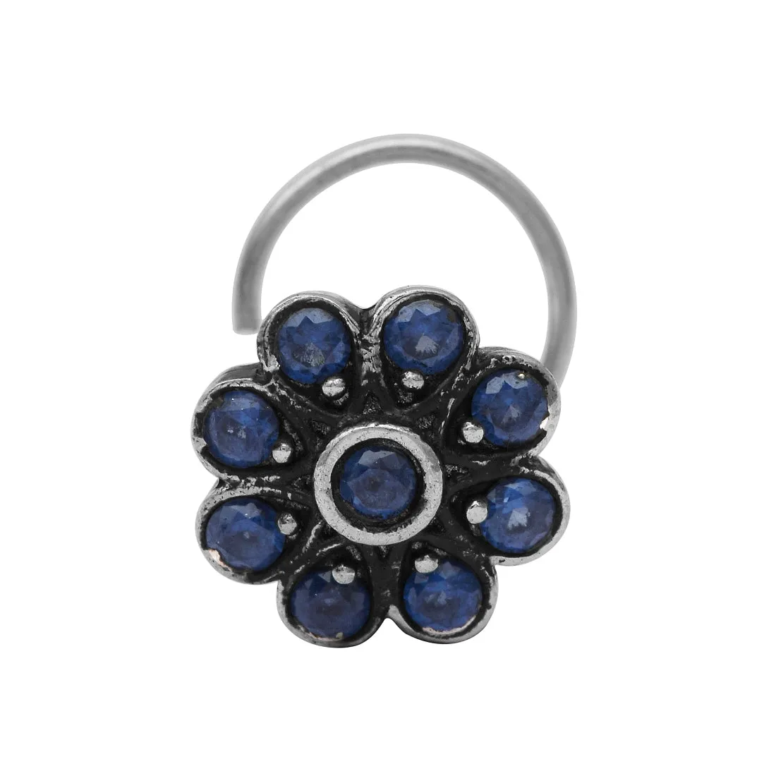 925 Sterling Silver Blue Stone Nose Pin For Women Unique Piercing Nose Pin Vintage Traditional Nose Pin