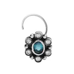 925 Sterling Silver London Blue Topaz Studs Nose Pin For Women