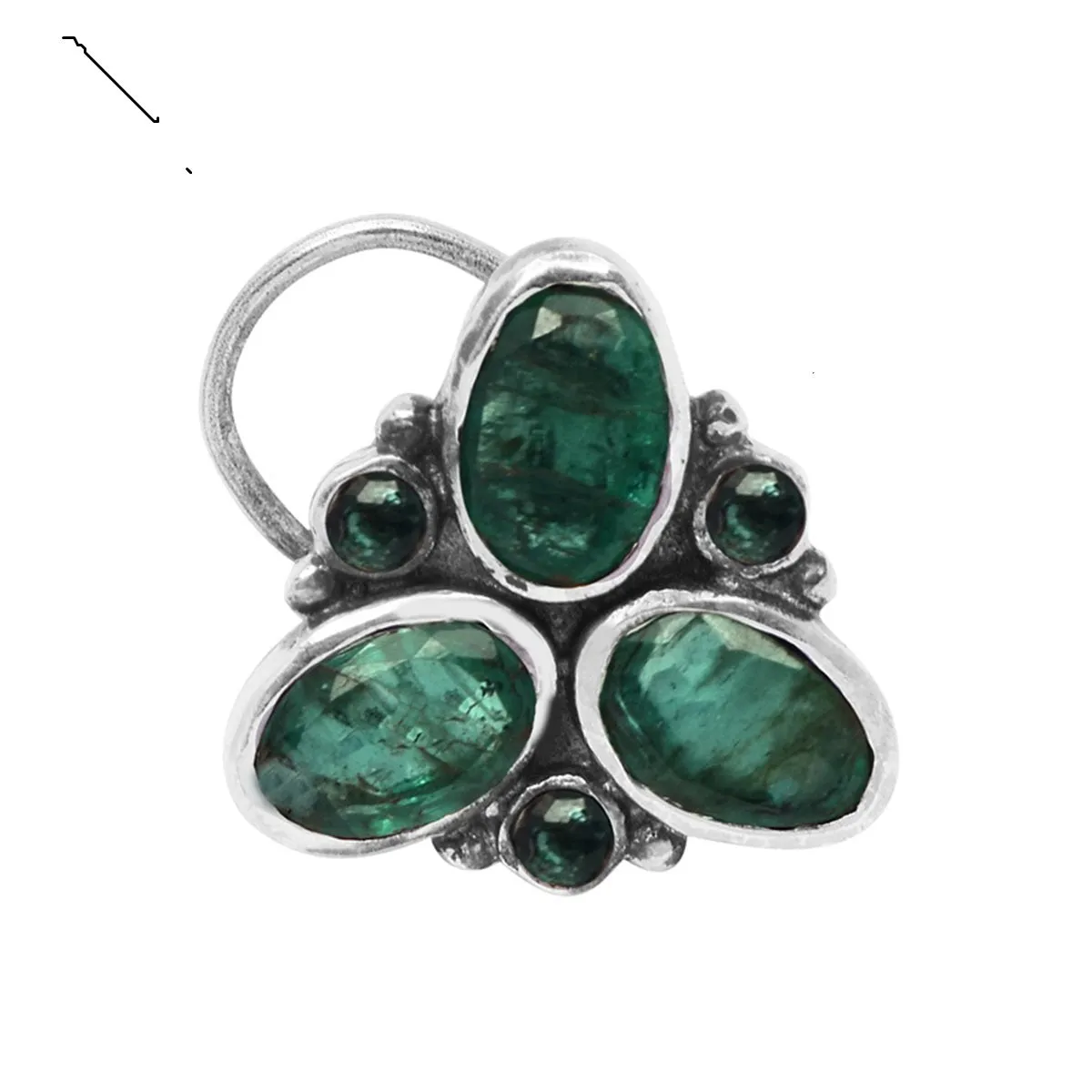 925 Sterling Silver Studs Nose Pin Green Color Stone Nose Ring
