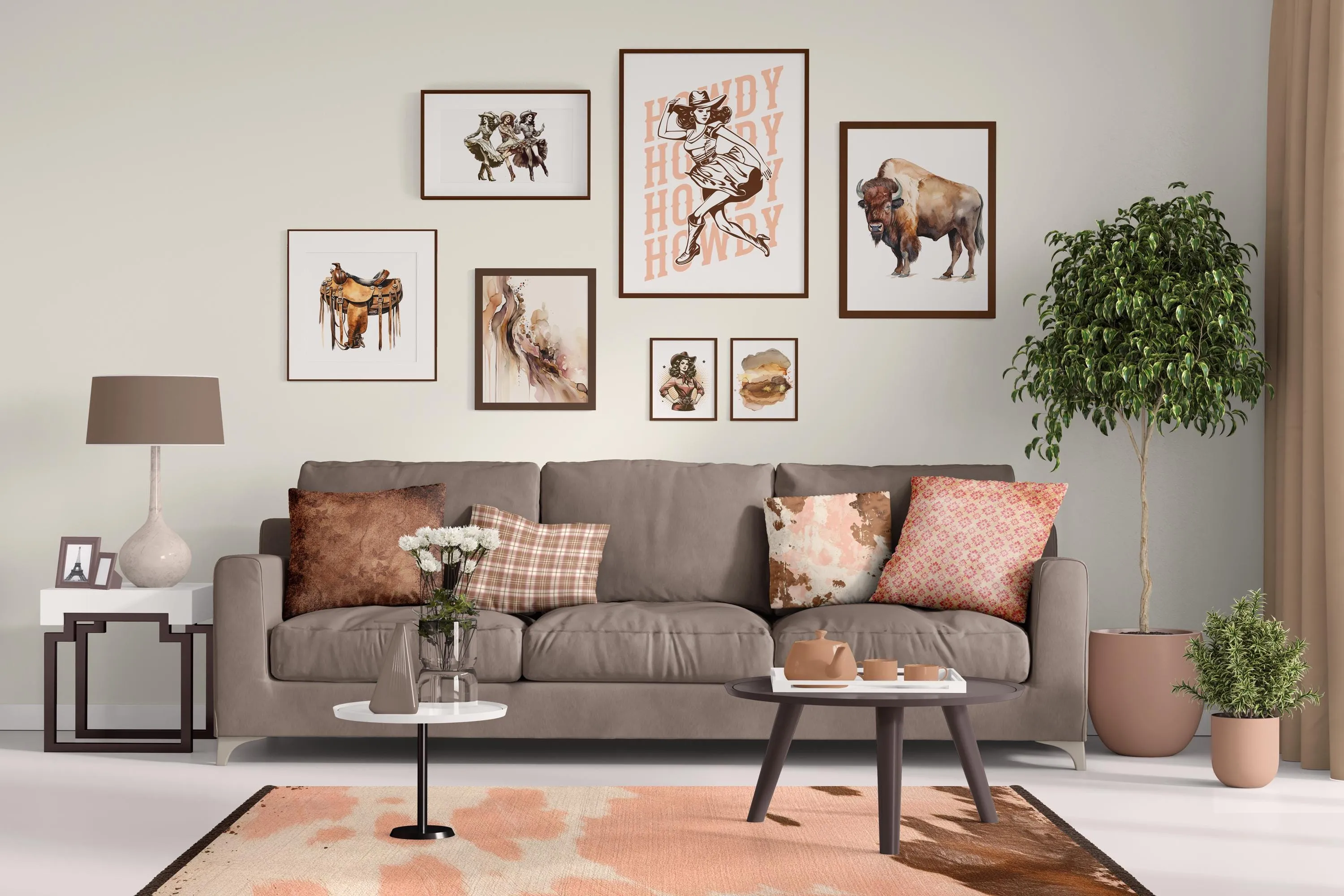 Abstract Wall Art**: Stunning archival print in pink and brown, a must-have for chic farmhouse décor or as a unique gift idea!
