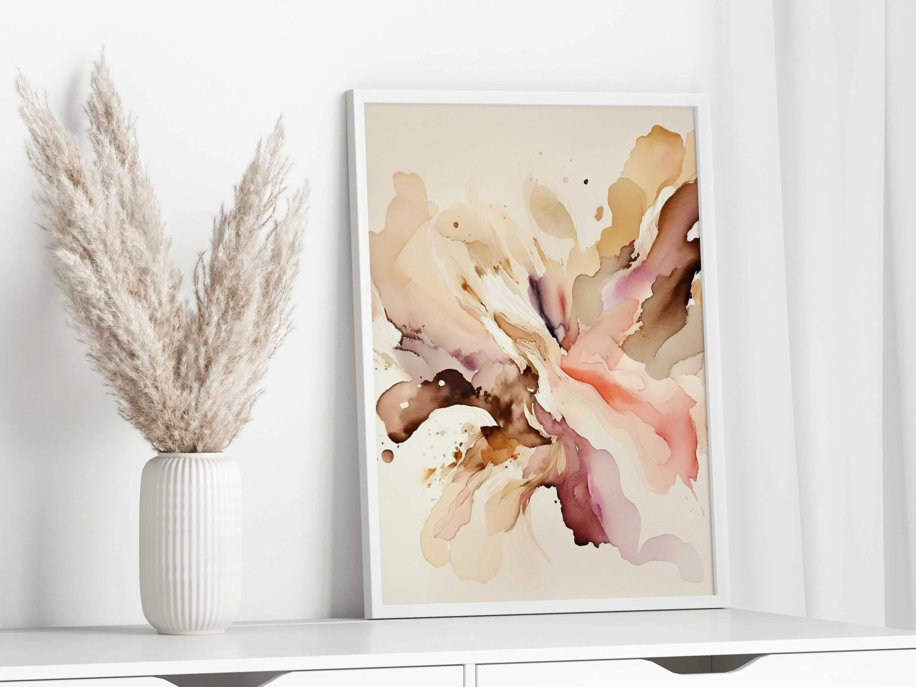 Abstract Wall Art**: Stunning archival print in pink and brown, a must-have for chic farmhouse décor or as a unique gift idea!