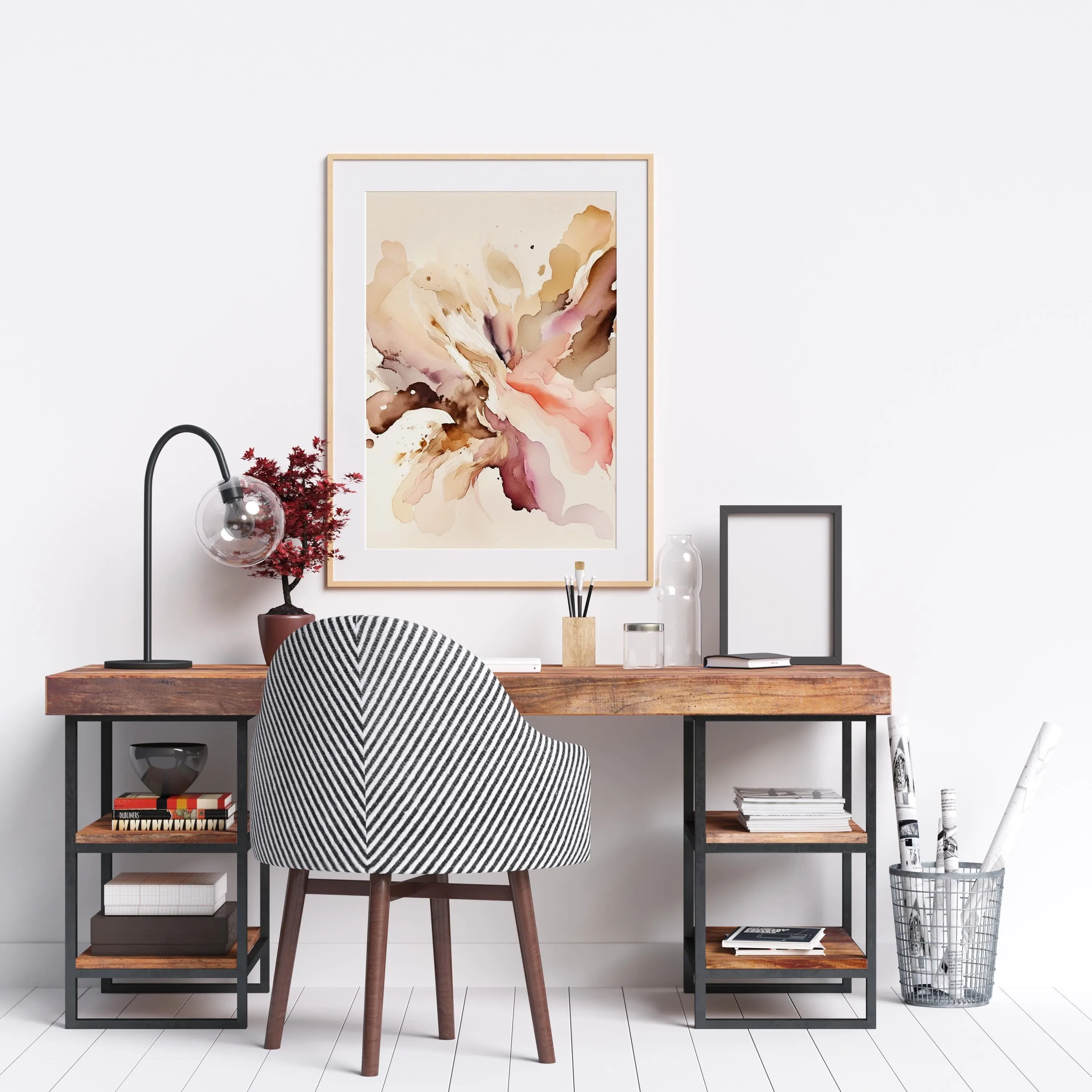Abstract Wall Art**: Stunning archival print in pink and brown, a must-have for chic farmhouse décor or as a unique gift idea!