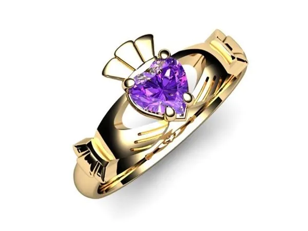 Amethyst 14K Gold Claddagh Ring <font color="#FF0000"> IN STOCK!  Ships in 48 Hours!</font>