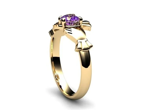 Amethyst 14K Gold Claddagh Ring <font color="#FF0000"> IN STOCK!  Ships in 48 Hours!</font>