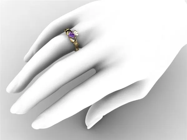Amethyst 14K Gold Claddagh Ring <font color="#FF0000"> IN STOCK!  Ships in 48 Hours!</font>