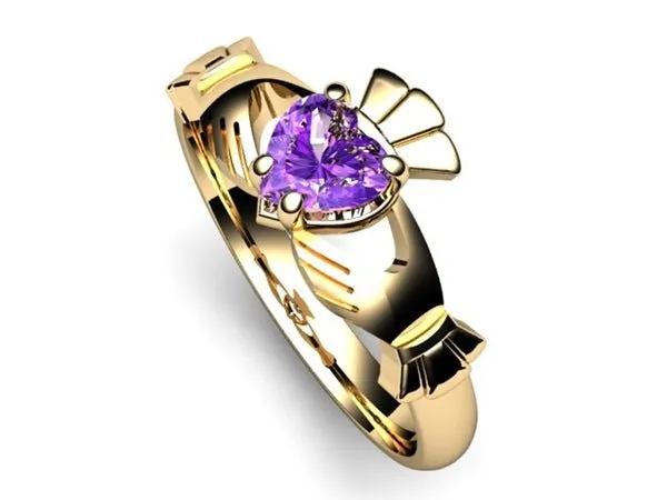 Amethyst 14K Gold Claddagh Ring <font color="#FF0000"> IN STOCK!  Ships in 48 Hours!</font>