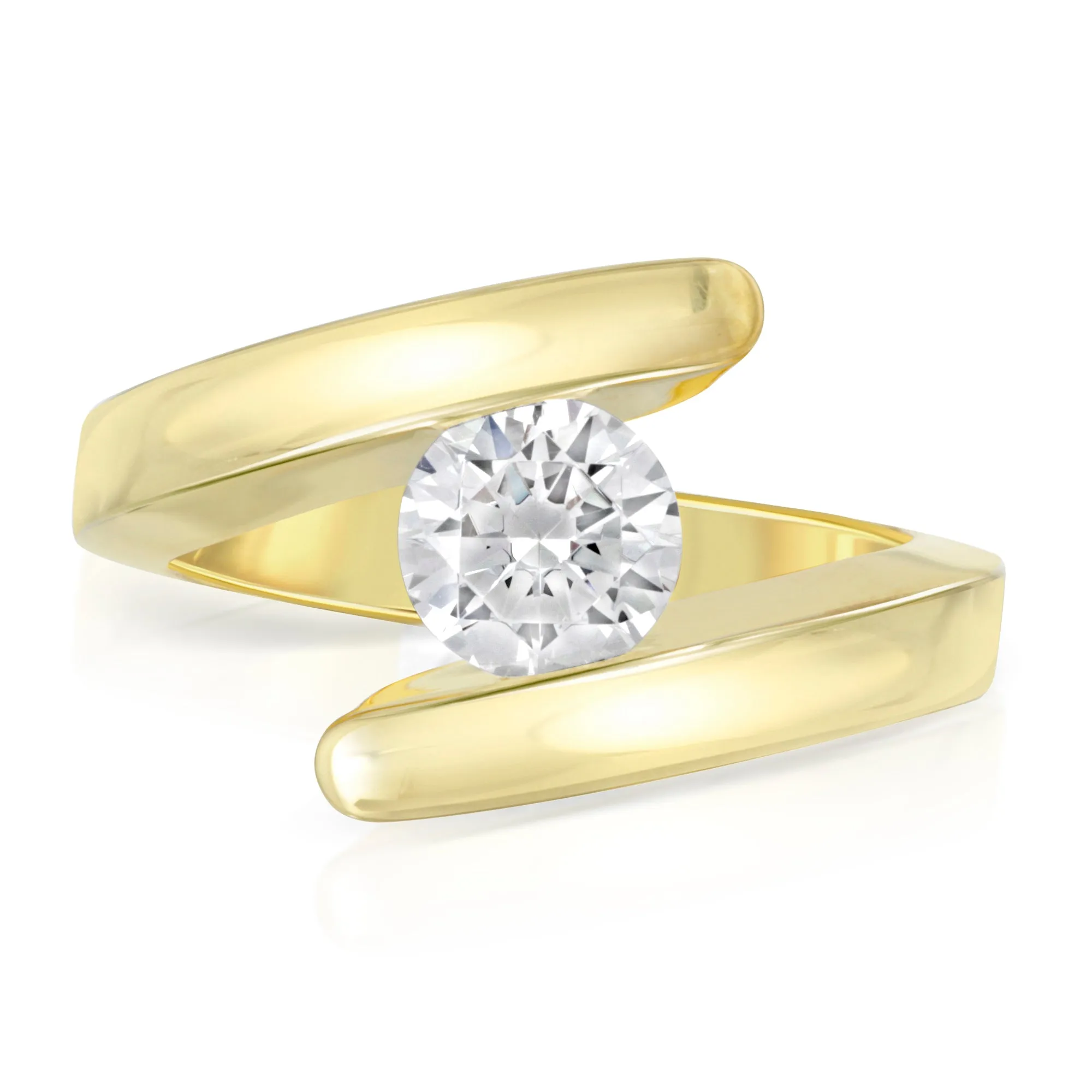 Angelika Modern Bypass Tension Set Engagement Ring in 14K, 18K or Platinum