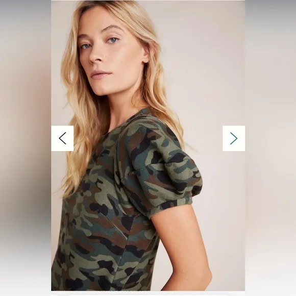 ANTHROPOLOGIE’S Velvet Jolene Tunic Puff Sleeve Camo Dress size XS