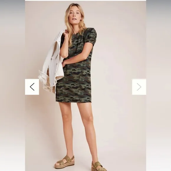 ANTHROPOLOGIE’S Velvet Jolene Tunic Puff Sleeve Camo Dress size XS