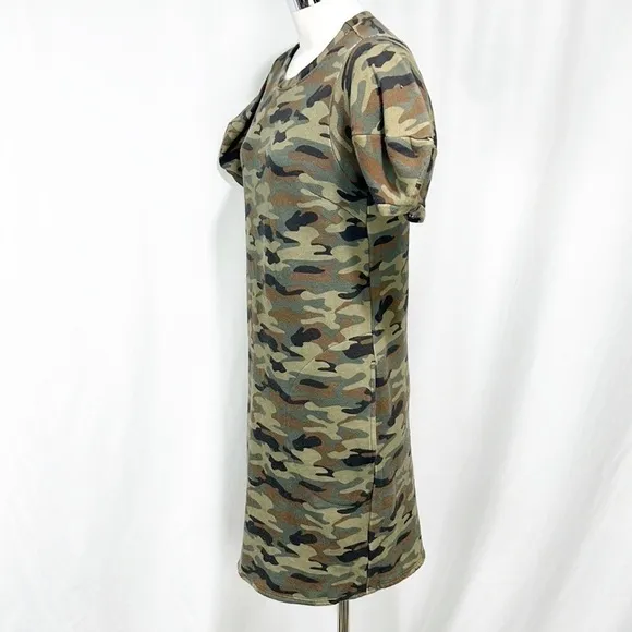 ANTHROPOLOGIE’S Velvet Jolene Tunic Puff Sleeve Camo Dress size XS