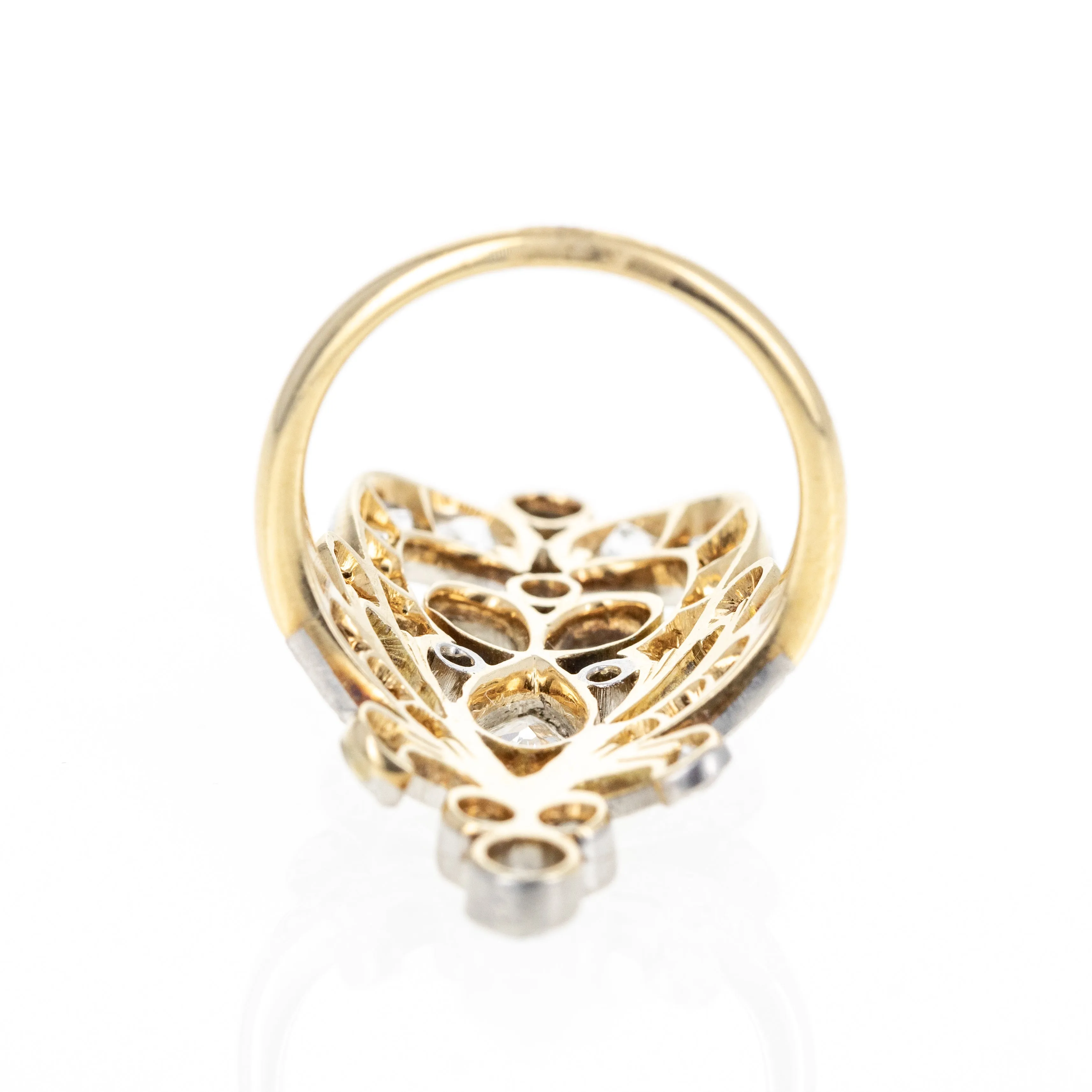 Antique Edwardian 14K Yellow Gold and Platinum 1.75 Carat Diamond Tiara Ring