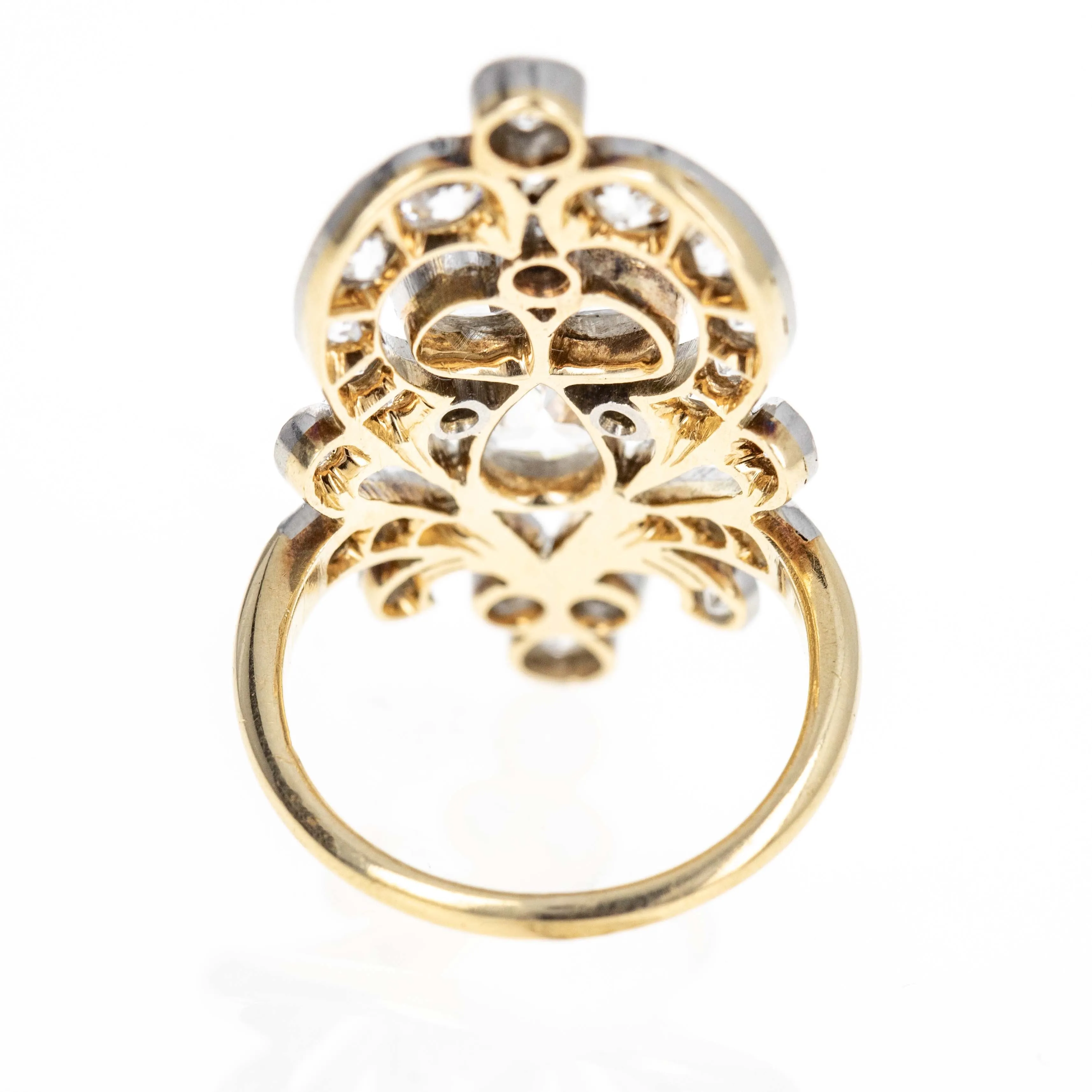 Antique Edwardian 14K Yellow Gold and Platinum 1.75 Carat Diamond Tiara Ring