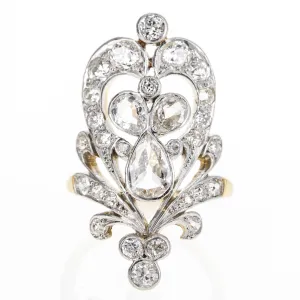 Antique Edwardian 14K Yellow Gold and Platinum 1.75 Carat Diamond Tiara Ring