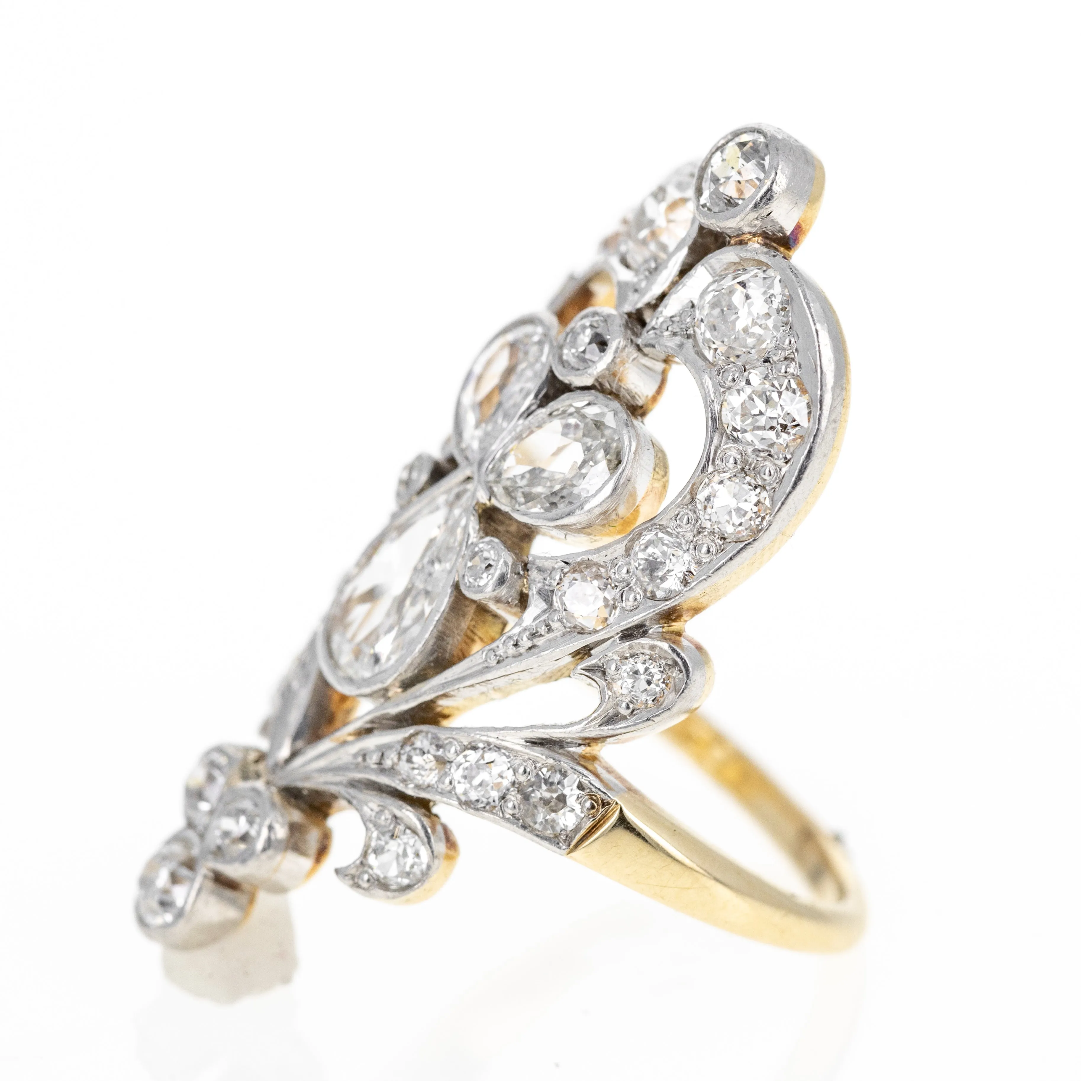 Antique Edwardian 14K Yellow Gold and Platinum 1.75 Carat Diamond Tiara Ring