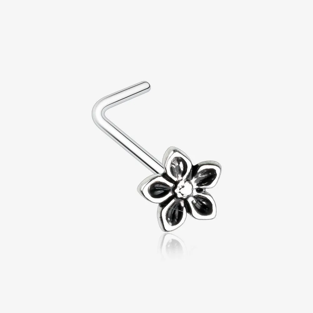 Antique Violet Flower L-Shaped Nose Ring