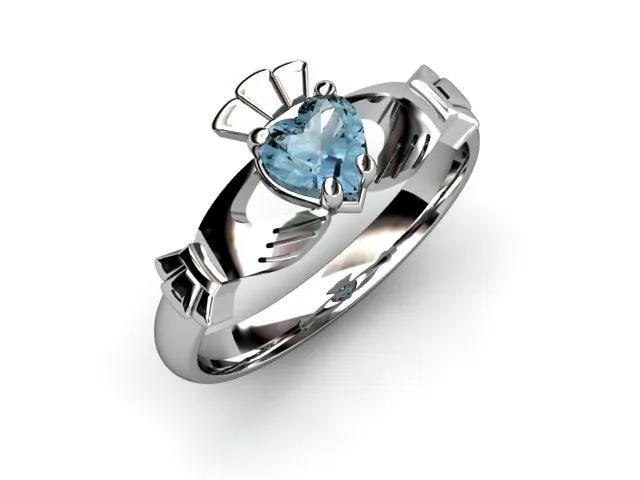 Aqua Marine PLATINUM Claddagh Ring