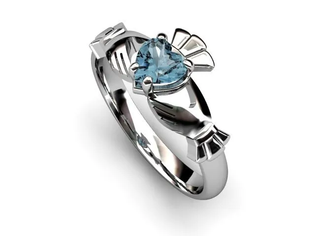 Aqua Marine PLATINUM Claddagh Ring