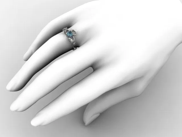 Aqua Marine PLATINUM Claddagh Ring