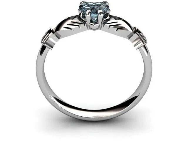 Aqua Marine PLATINUM Claddagh Ring