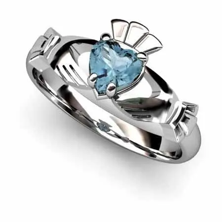 Aqua Marine PLATINUM Claddagh Ring