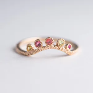 Arco Sapphire   Ruby Ring in 14K Peach Gold - Size 5.10