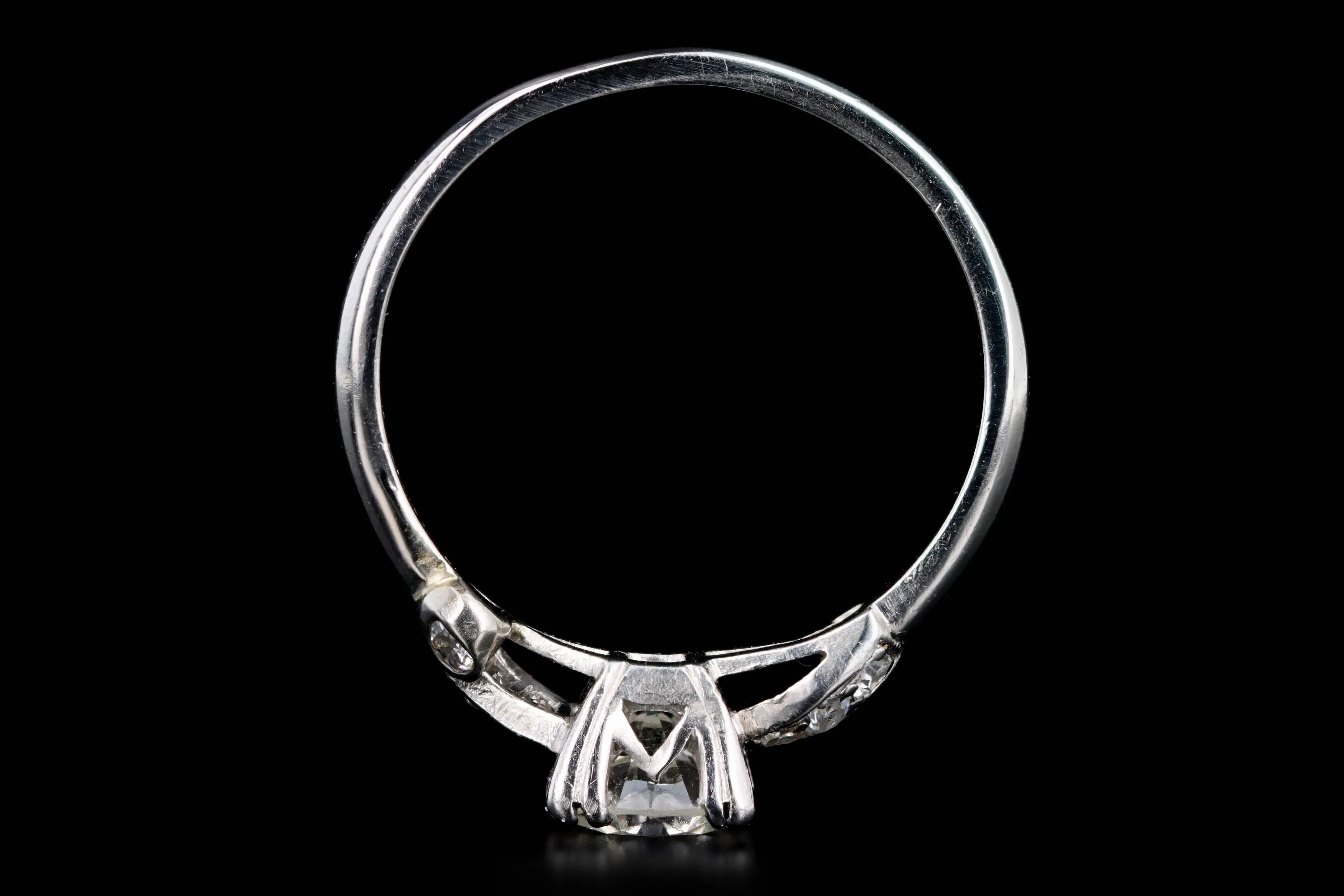 Art Deco Platinum .75 Carat Round Brilliant Cut Diamond Engagement Ring
