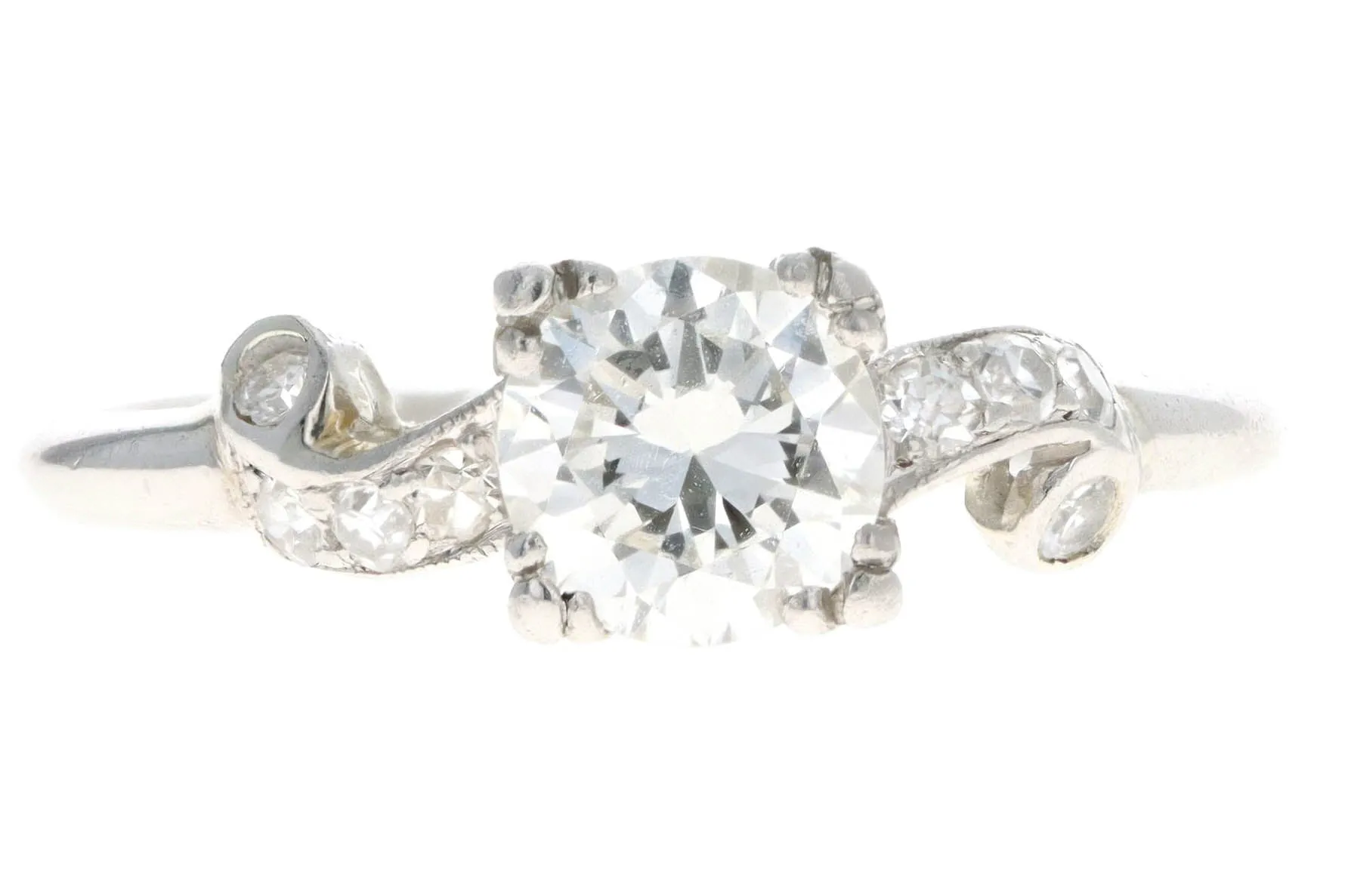 Art Deco Platinum .75 Carat Round Brilliant Cut Diamond Engagement Ring